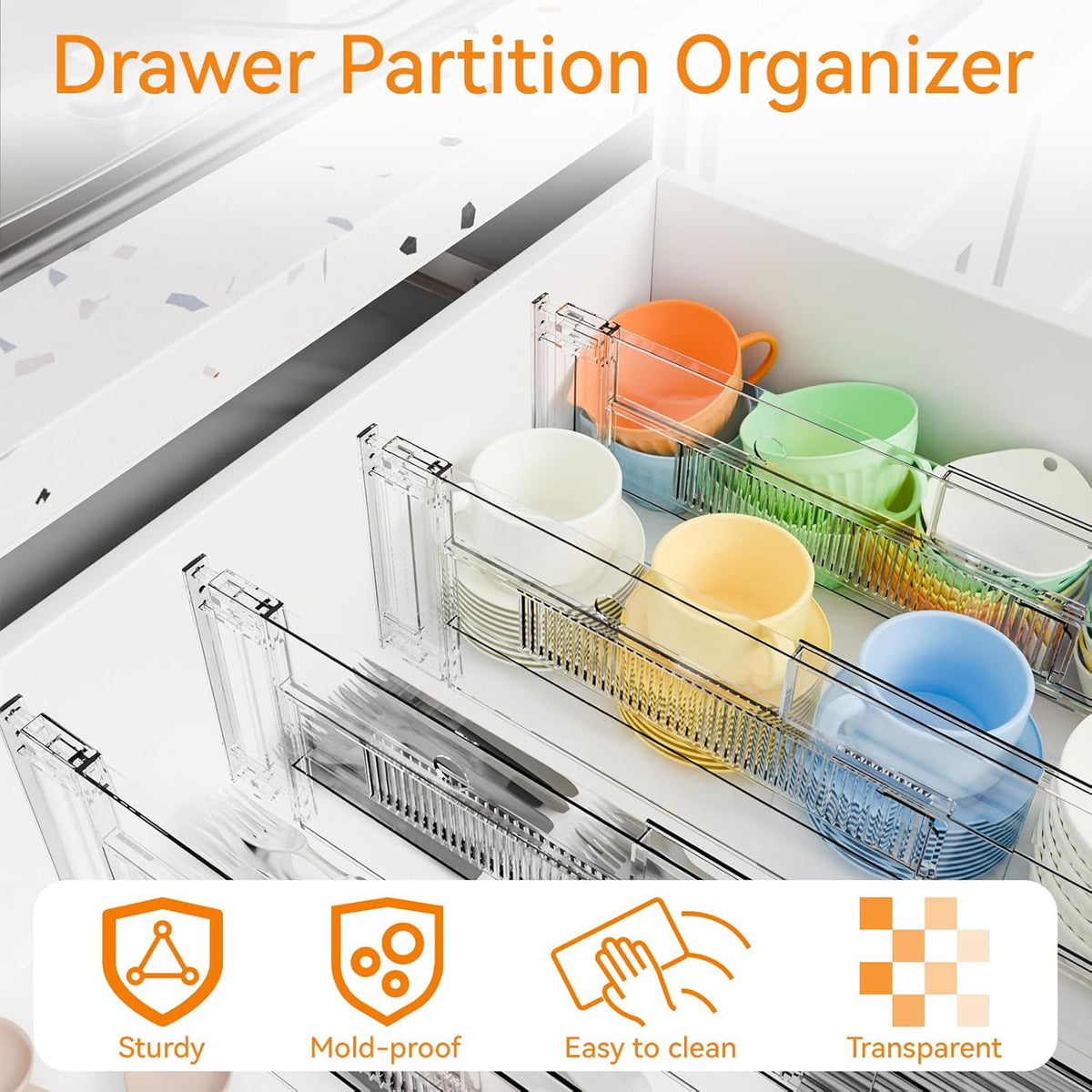 4 Pack Clear Acrylic Drawer Divider 6 Inch High,Expandable from 14-20'',Adjustable Dresser Drawer Dividers for Baby Clothing,Underwear and Sock,Separators,Deep Drawer Separators for Kitchen