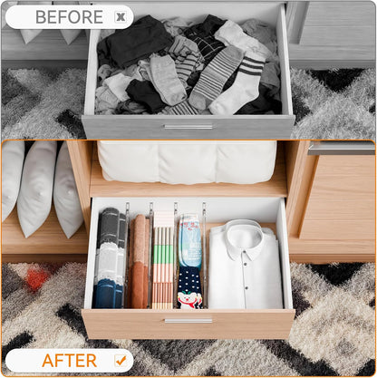 4 Pack Clear Acrylic Drawer Divider 6 Inch High,Expandable from 14-20'',Adjustable Dresser Drawer Dividers for Baby Clothing,Underwear and Sock,Separators,Deep Drawer Separators for Kitchen