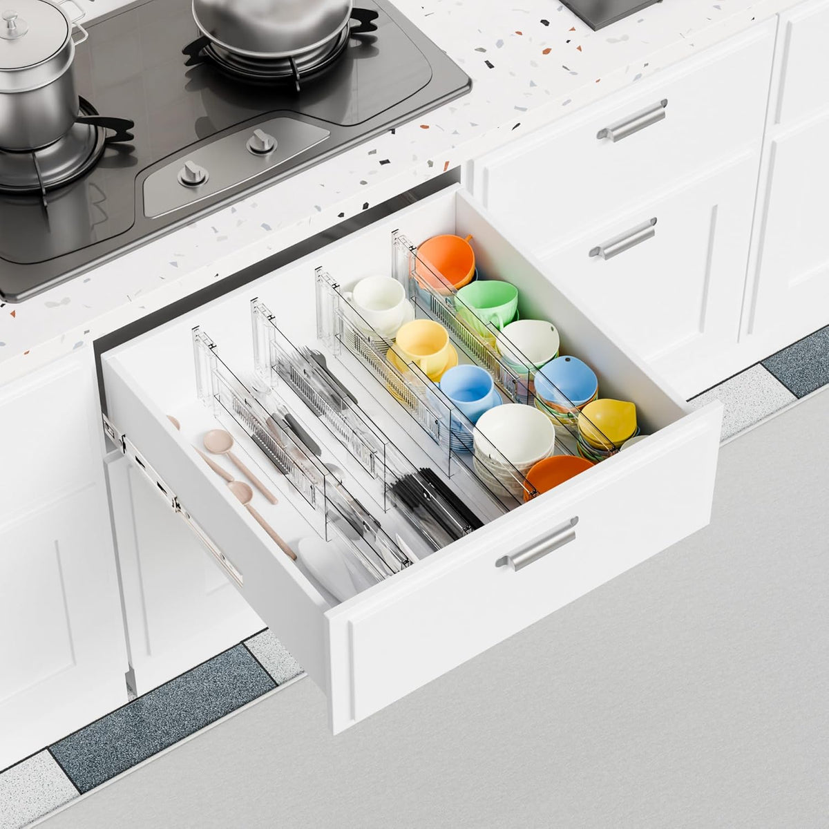 4 Pack Clear Acrylic Drawer Divider 6 Inch High,Expandable from 14-20'',Adjustable Dresser Drawer Dividers for Baby Clothing,Underwear and Sock,Separators,Deep Drawer Separators for Kitchen