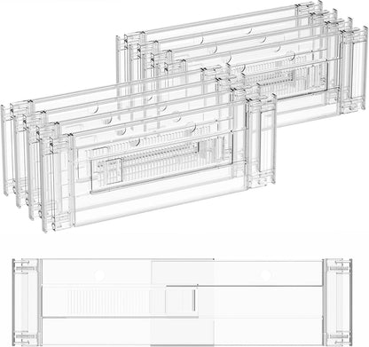 4 Pack Clear Acrylic Drawer Divider 6 Inch High,Expandable from 14-20'',Adjustable Dresser Drawer Dividers for Baby Clothing,Underwear and Sock,Separators,Deep Drawer Separators for Kitchen