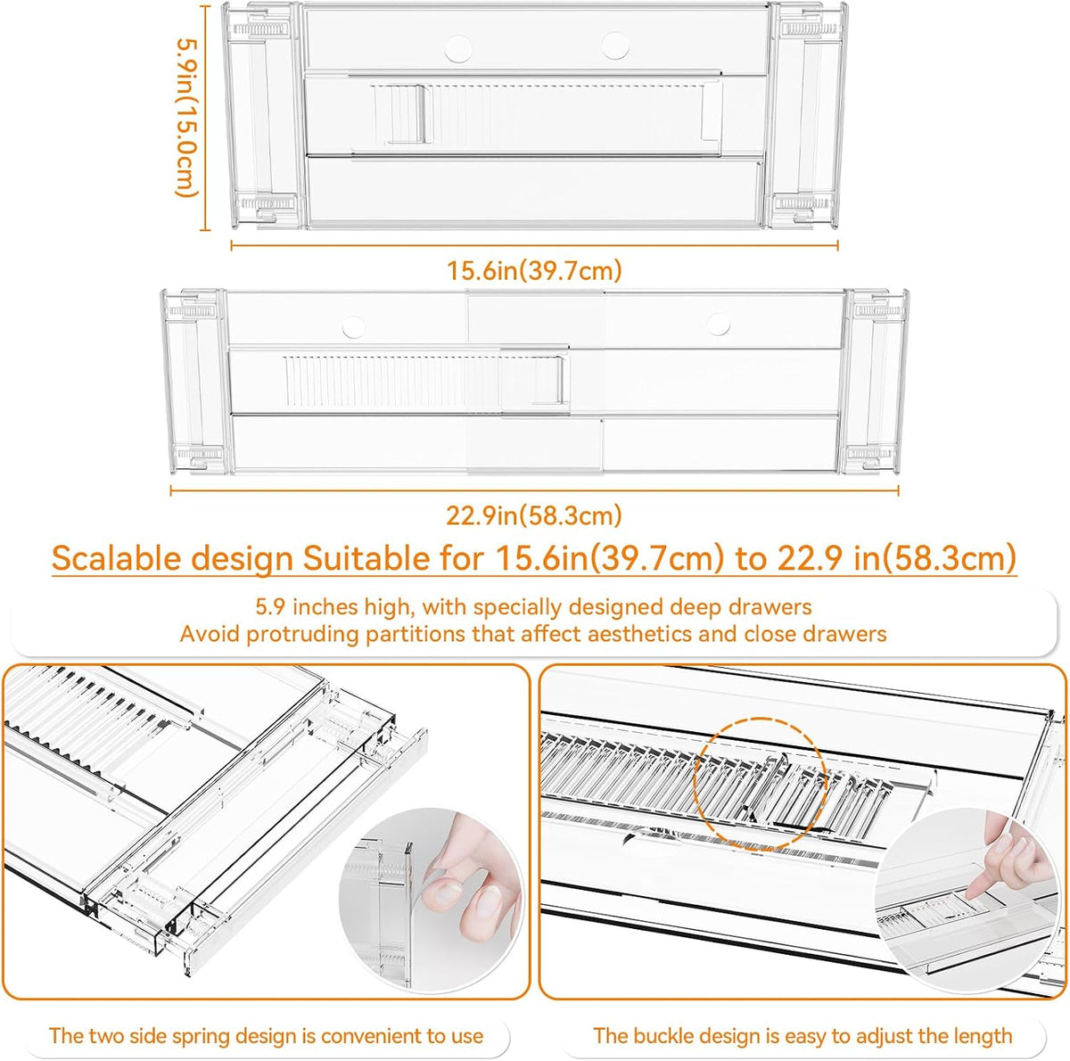 4 Pack Clear Acrylic Drawer Divider 6 Inch High,Expandable from 14-20'',Adjustable Dresser Drawer Dividers for Baby Clothing,Underwear and Sock,Separators,Deep Drawer Separators for Kitchen