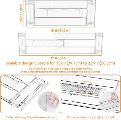 4 Pack Clear Acrylic Drawer Divider 6 Inch High,Expandable from 14-20'',Adjustable Dresser Drawer Dividers for Baby Clothing,Underwear and Sock,Separators,Deep Drawer Separators for Kitchen