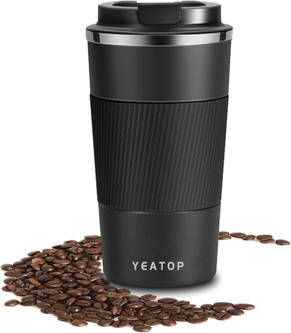 Coffee Mug 16oz - Insulated Travel Coffee Mug Spill Proof, Stainless Steel Vacuum Thermal Coffee Cup with Leakproof Lid Double Wall Coffee Tumbler for Hot/Iced Beverage -Black,510ml