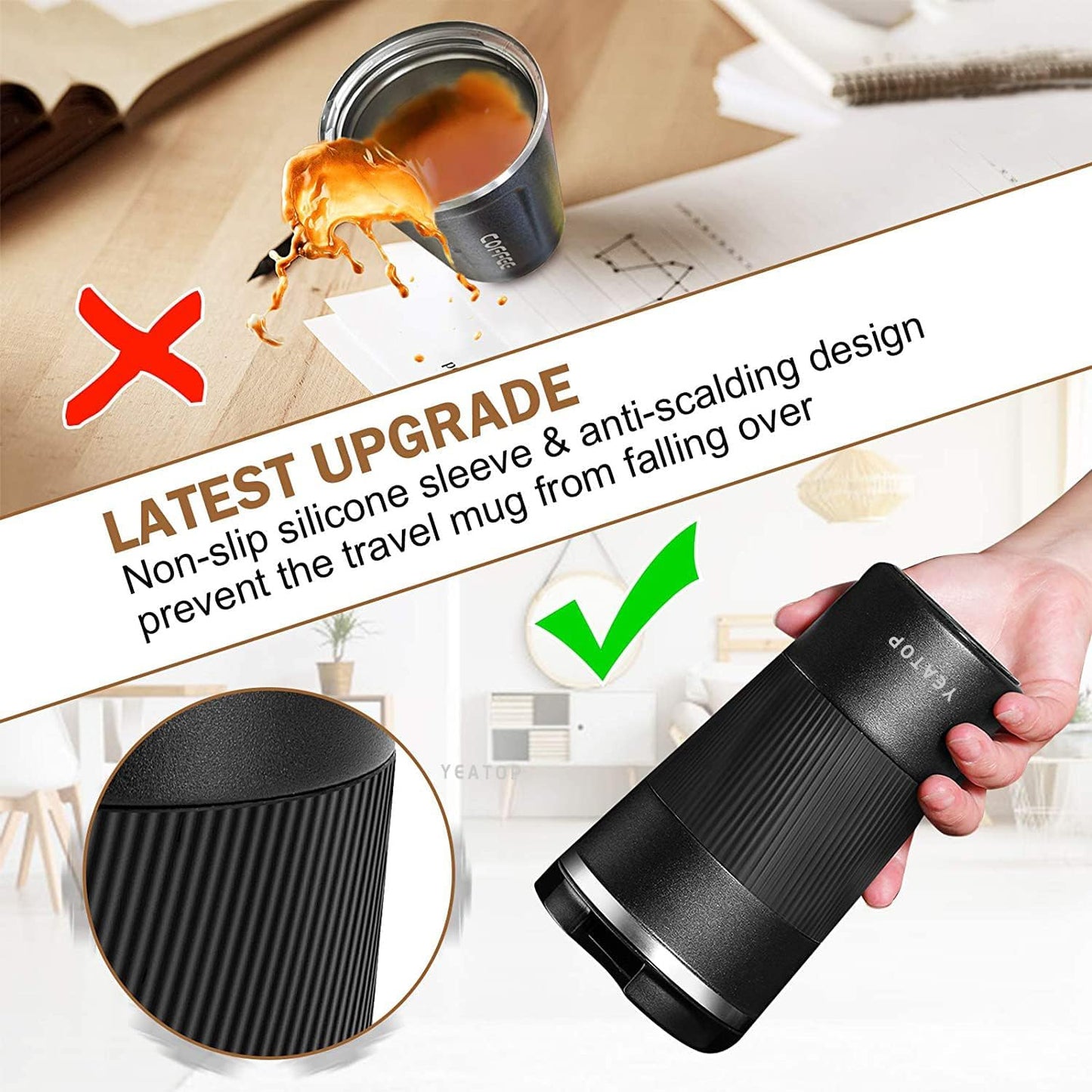 Coffee Mug 16oz - Insulated Travel Coffee Mug Spill Proof, Stainless Steel Vacuum Thermal Coffee Cup with Leakproof Lid Double Wall Coffee Tumbler for Hot/Iced Beverage -Black,510ml