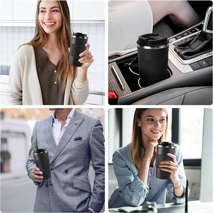 Coffee Mug 16oz - Insulated Travel Coffee Mug Spill Proof, Stainless Steel Vacuum Thermal Coffee Cup with Leakproof Lid Double Wall Coffee Tumbler for Hot/Iced Beverage -Black,510ml