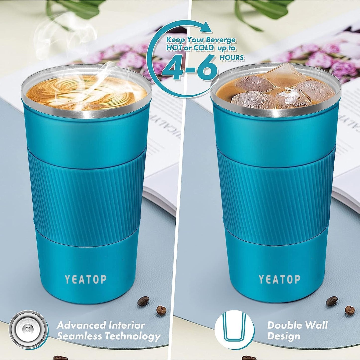 Coffee Mug 16oz - Insulated Travel Coffee Mug Spill Proof, Stainless Steel Vacuum Thermal Coffee Cup with Leakproof Lid Double Wall Coffee Tumbler for Hot/Iced Beverage -Black,510ml