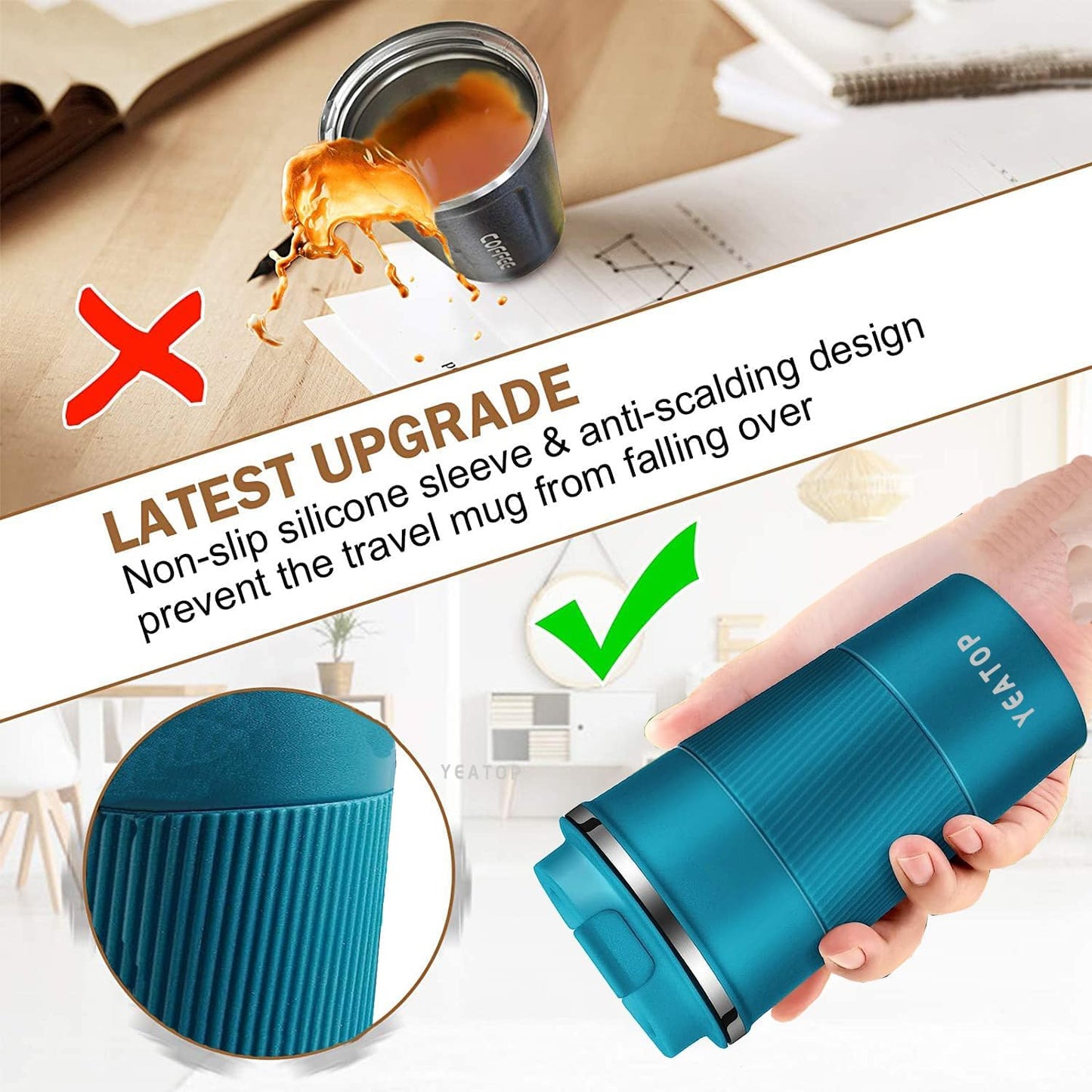 Coffee Mug 16oz - Insulated Travel Coffee Mug Spill Proof, Stainless Steel Vacuum Thermal Coffee Cup with Leakproof Lid Double Wall Coffee Tumbler for Hot/Iced Beverage -Black,510ml