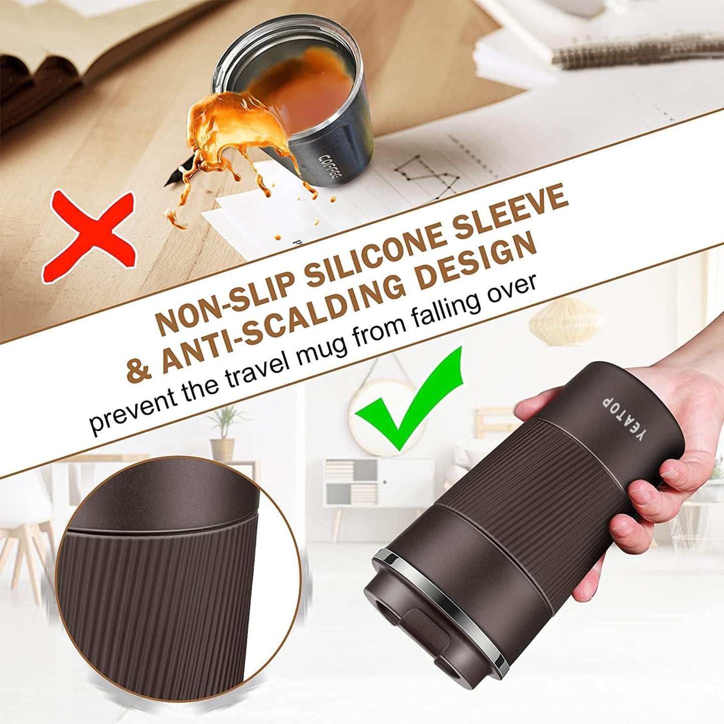 Coffee Mug 16oz - Insulated Travel Coffee Mug Spill Proof, Stainless Steel Vacuum Thermal Coffee Cup with Leakproof Lid Double Wall Coffee Tumbler for Hot/Iced Beverage -Black,510ml