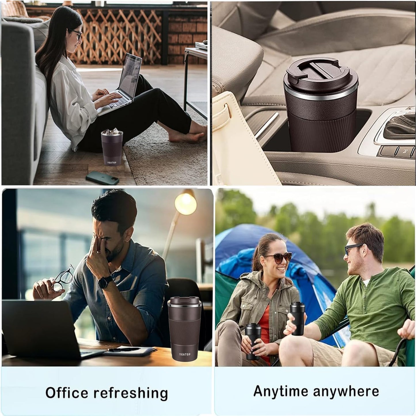 Coffee Mug 16oz - Insulated Travel Coffee Mug Spill Proof, Stainless Steel Vacuum Thermal Coffee Cup with Leakproof Lid Double Wall Coffee Tumbler for Hot/Iced Beverage -Black,510ml