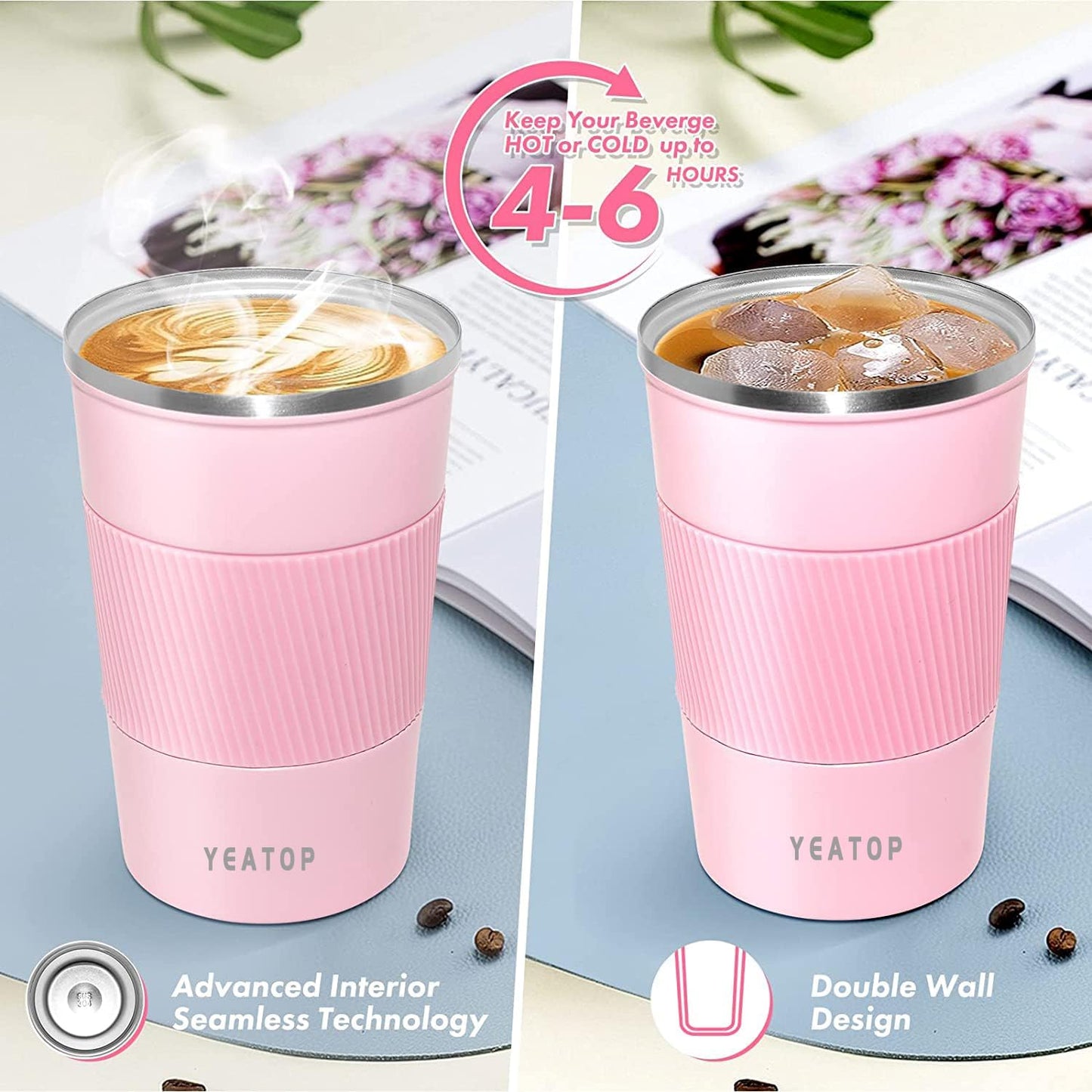 Coffee Mug 16oz - Insulated Travel Coffee Mug Spill Proof, Stainless Steel Vacuum Thermal Coffee Cup with Leakproof Lid Double Wall Coffee Tumbler for Hot/Iced Beverage -Black,510ml