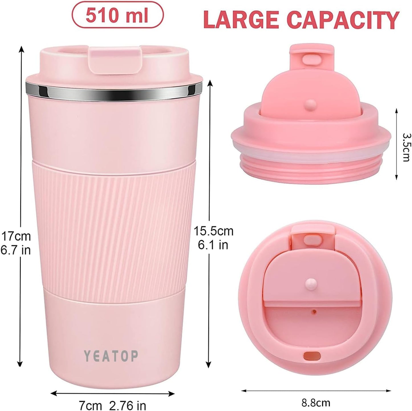 Coffee Mug 16oz - Insulated Travel Coffee Mug Spill Proof, Stainless Steel Vacuum Thermal Coffee Cup with Leakproof Lid Double Wall Coffee Tumbler for Hot/Iced Beverage -Black,510ml
