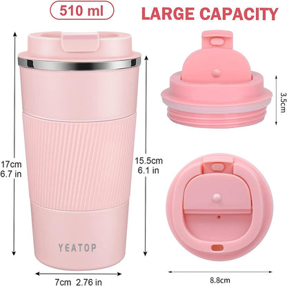 Coffee Mug 16oz - Insulated Travel Coffee Mug Spill Proof, Stainless Steel Vacuum Thermal Coffee Cup with Leakproof Lid Double Wall Coffee Tumbler for Hot/Iced Beverage -Black,510ml