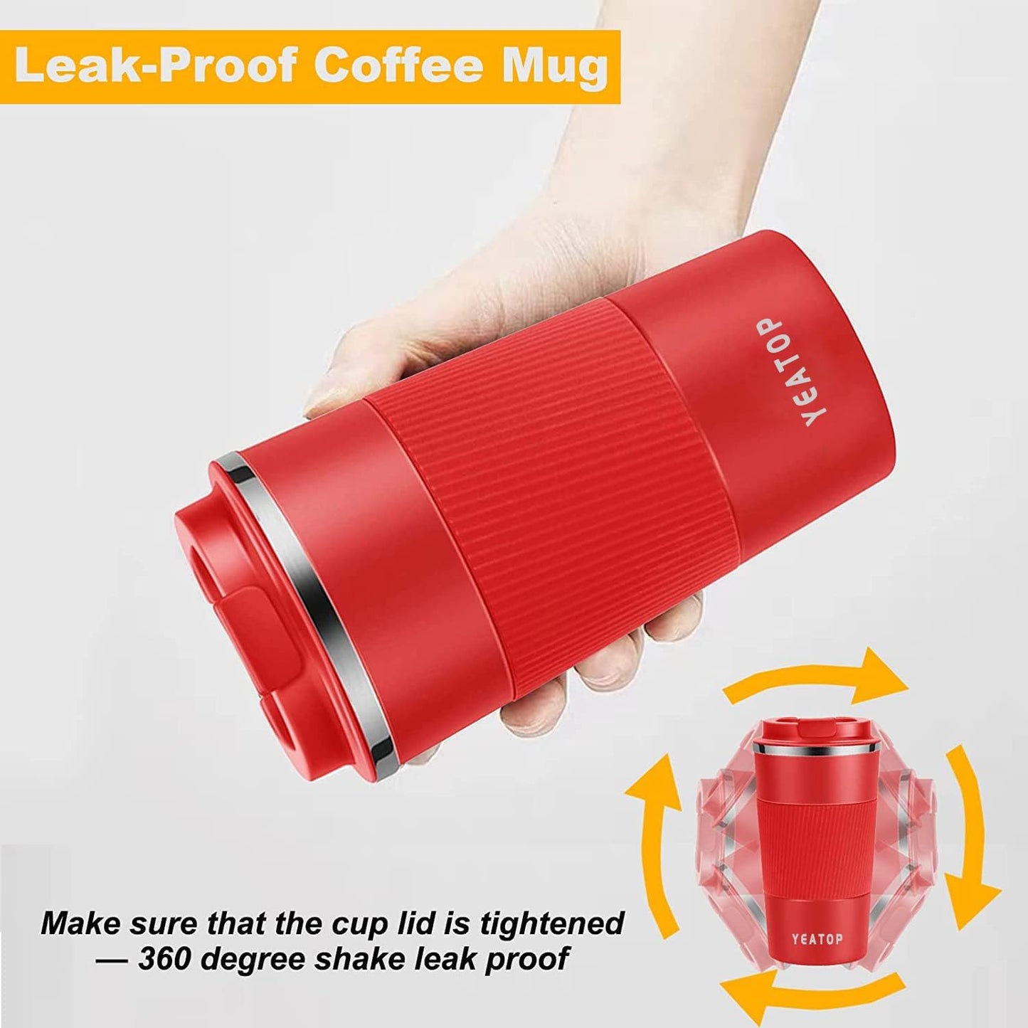 Coffee Mug 16oz - Insulated Travel Coffee Mug Spill Proof, Stainless Steel Vacuum Thermal Coffee Cup with Leakproof Lid Double Wall Coffee Tumbler for Hot/Iced Beverage -Black,510ml