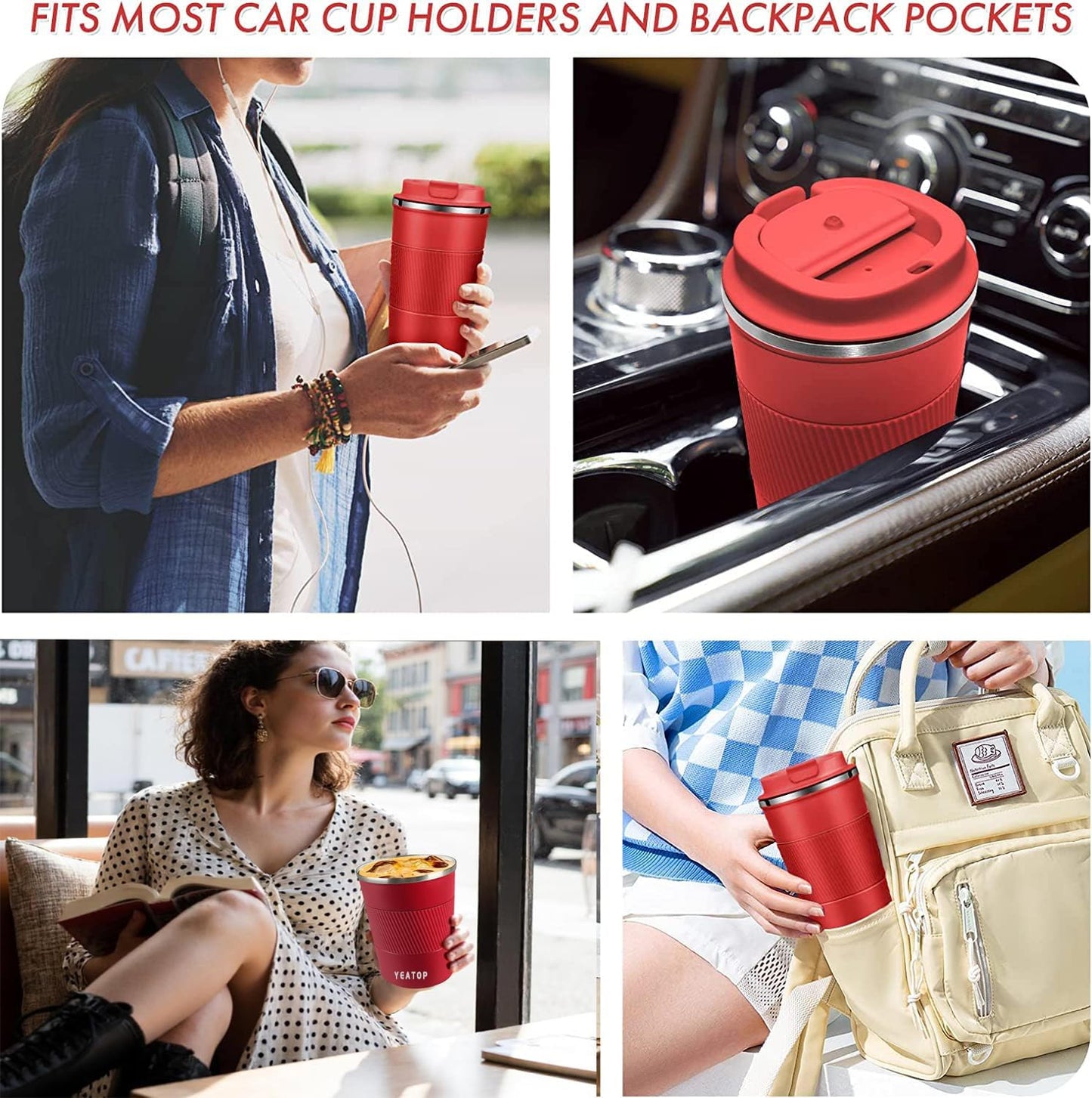 Coffee Mug 16oz - Insulated Travel Coffee Mug Spill Proof, Stainless Steel Vacuum Thermal Coffee Cup with Leakproof Lid Double Wall Coffee Tumbler for Hot/Iced Beverage -Black,510ml