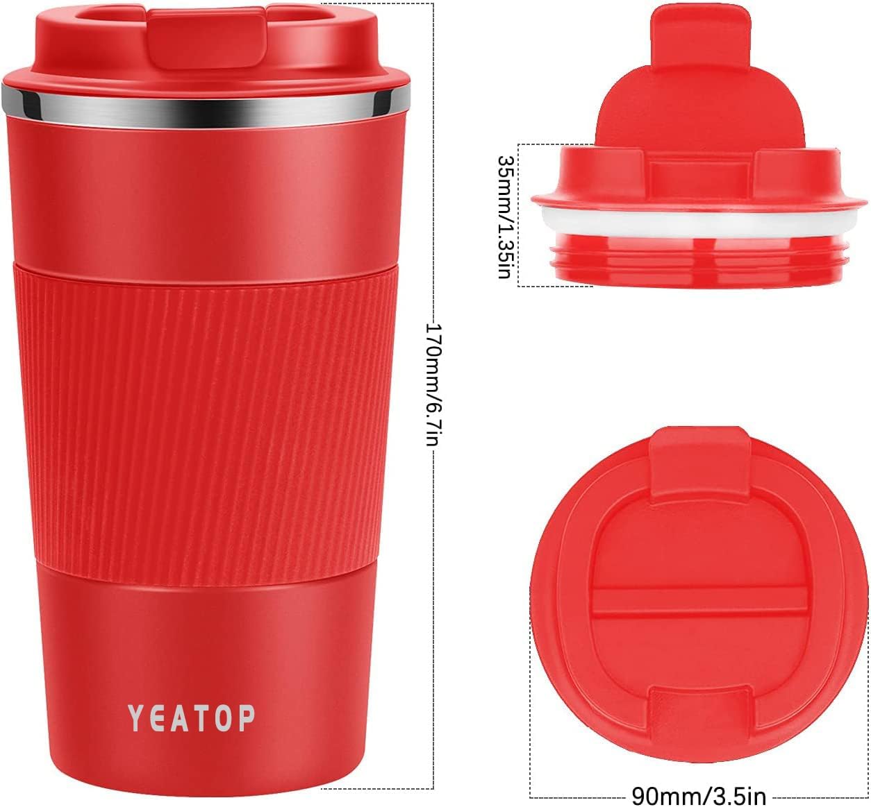 Coffee Mug 16oz - Insulated Travel Coffee Mug Spill Proof, Stainless Steel Vacuum Thermal Coffee Cup with Leakproof Lid Double Wall Coffee Tumbler for Hot/Iced Beverage -Black,510ml