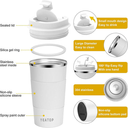 Coffee Mug 16oz - Insulated Travel Coffee Mug Spill Proof, Stainless Steel Vacuum Thermal Coffee Cup with Leakproof Lid Double Wall Coffee Tumbler for Hot/Iced Beverage -Black,510ml