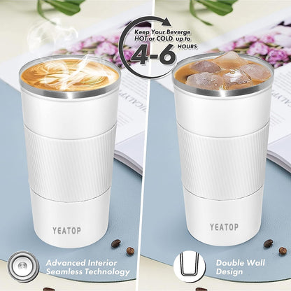 Coffee Mug 16oz - Insulated Travel Coffee Mug Spill Proof, Stainless Steel Vacuum Thermal Coffee Cup with Leakproof Lid Double Wall Coffee Tumbler for Hot/Iced Beverage -Black,510ml