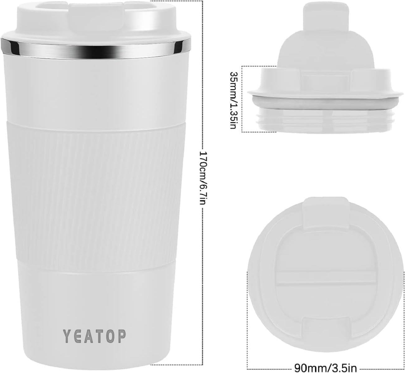Coffee Mug 16oz - Insulated Travel Coffee Mug Spill Proof, Stainless Steel Vacuum Thermal Coffee Cup with Leakproof Lid Double Wall Coffee Tumbler for Hot/Iced Beverage -Black,510ml