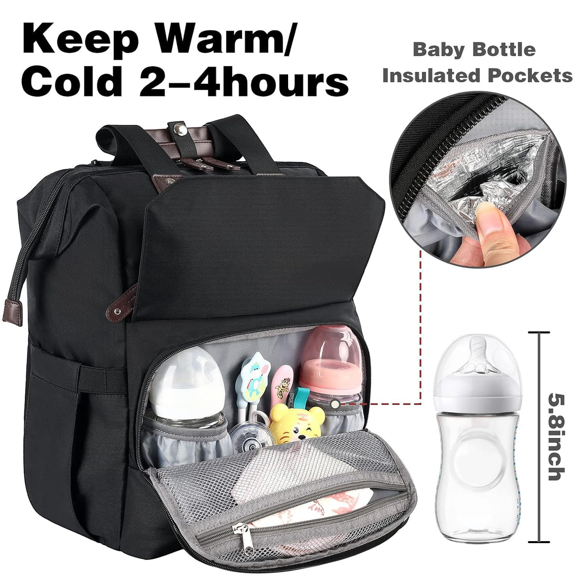 Diaper Bag Backpack, Pink Baby Girls Diaper Bag for Mom, Travel Baby Bags Backpack for Women, Insulated Pockets Portable toddler diaper bag, RFID Anti-Theft Pocket
