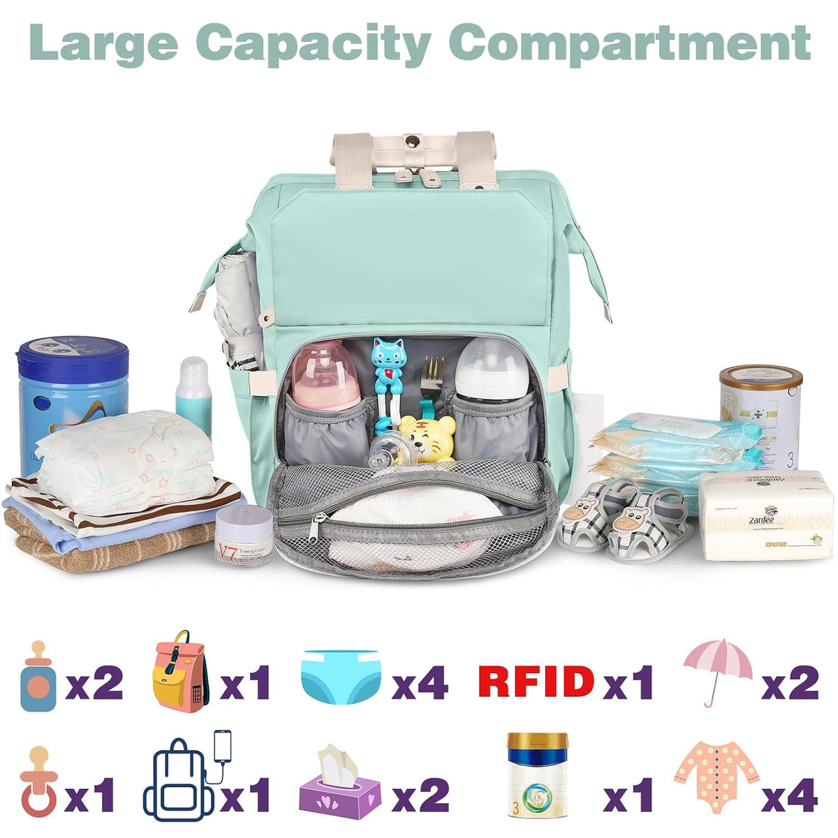 Diaper Bag Backpack, Pink Baby Girls Diaper Bag for Mom, Travel Baby Bags Backpack for Women, Insulated Pockets Portable toddler diaper bag, RFID Anti-Theft Pocket