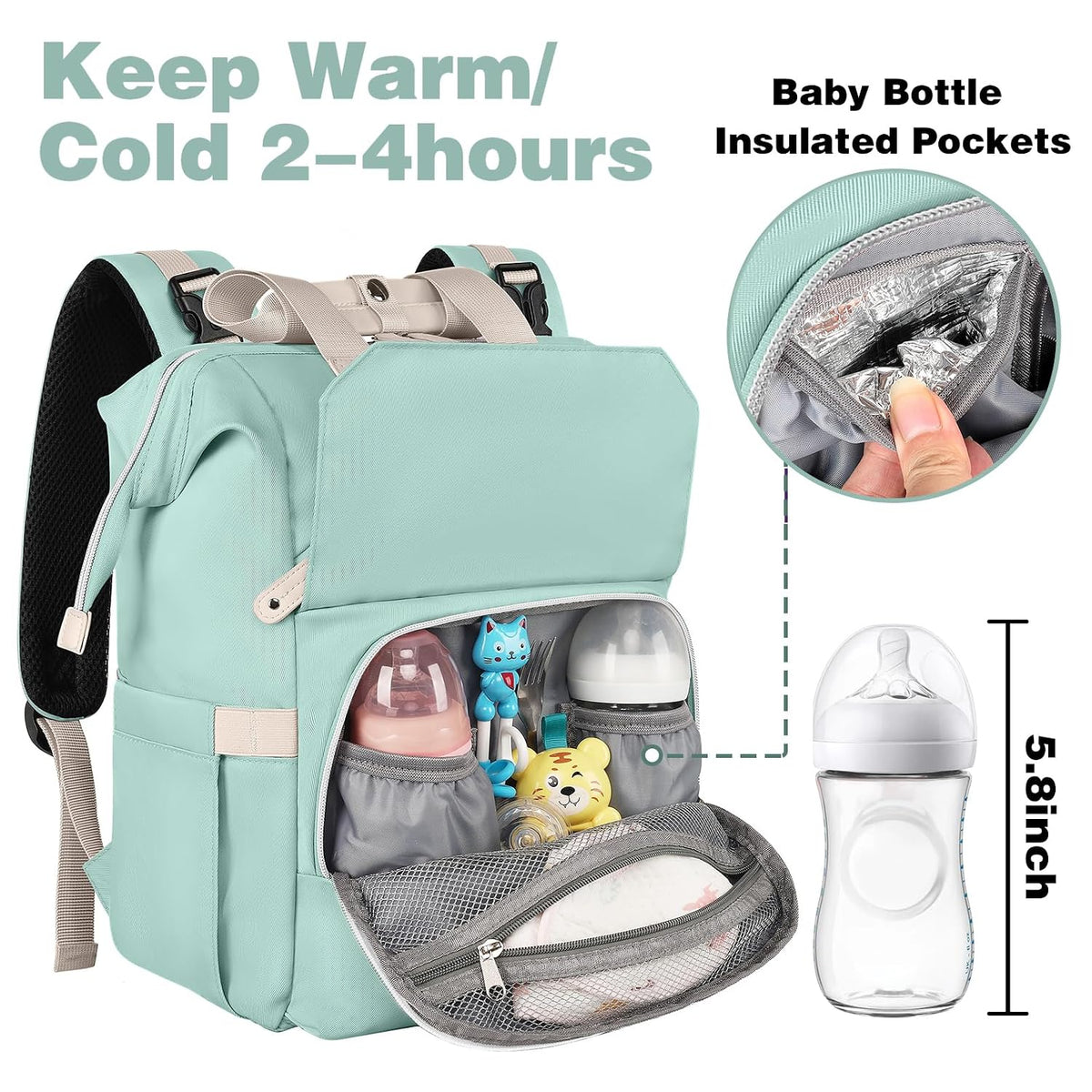 Diaper Bag Backpack, Pink Baby Girls Diaper Bag for Mom, Travel Baby Bags Backpack for Women, Insulated Pockets Portable toddler diaper bag, RFID Anti-Theft Pocket
