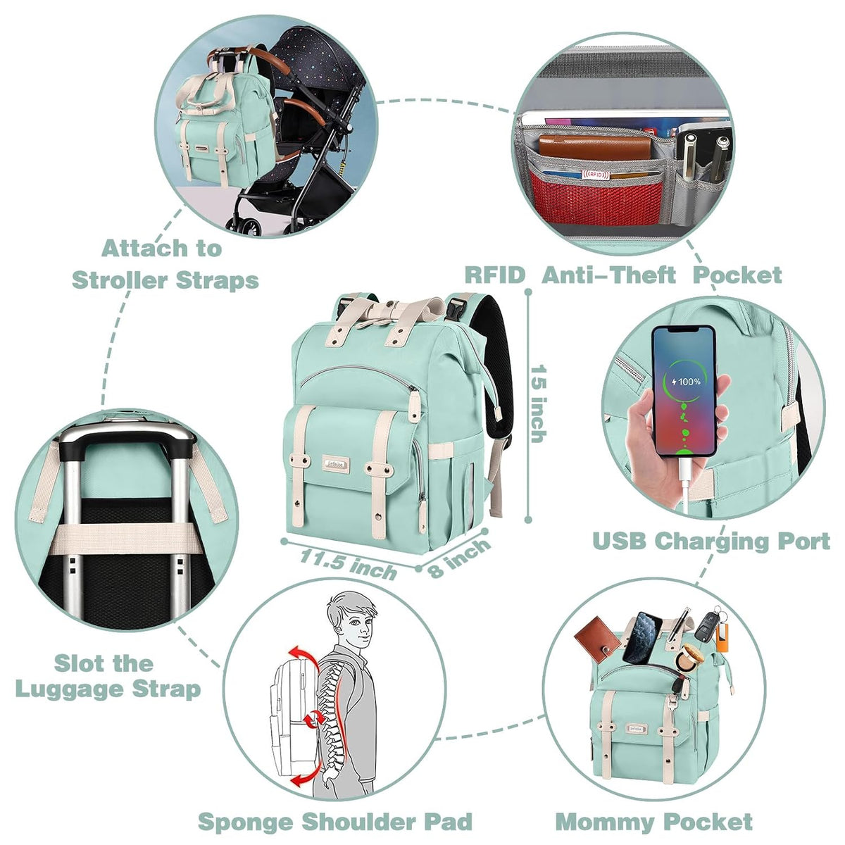 Diaper Bag Backpack, Pink Baby Girls Diaper Bag for Mom, Travel Baby Bags Backpack for Women, Insulated Pockets Portable toddler diaper bag, RFID Anti-Theft Pocket