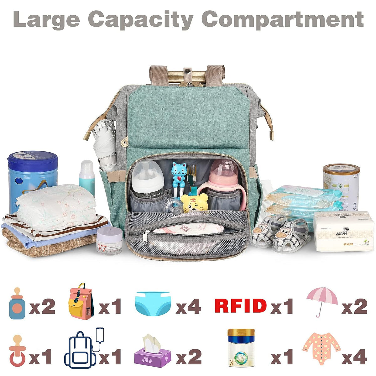 Diaper Bag Backpack, Pink Baby Girls Diaper Bag for Mom, Travel Baby Bags Backpack for Women, Insulated Pockets Portable toddler diaper bag, RFID Anti-Theft Pocket