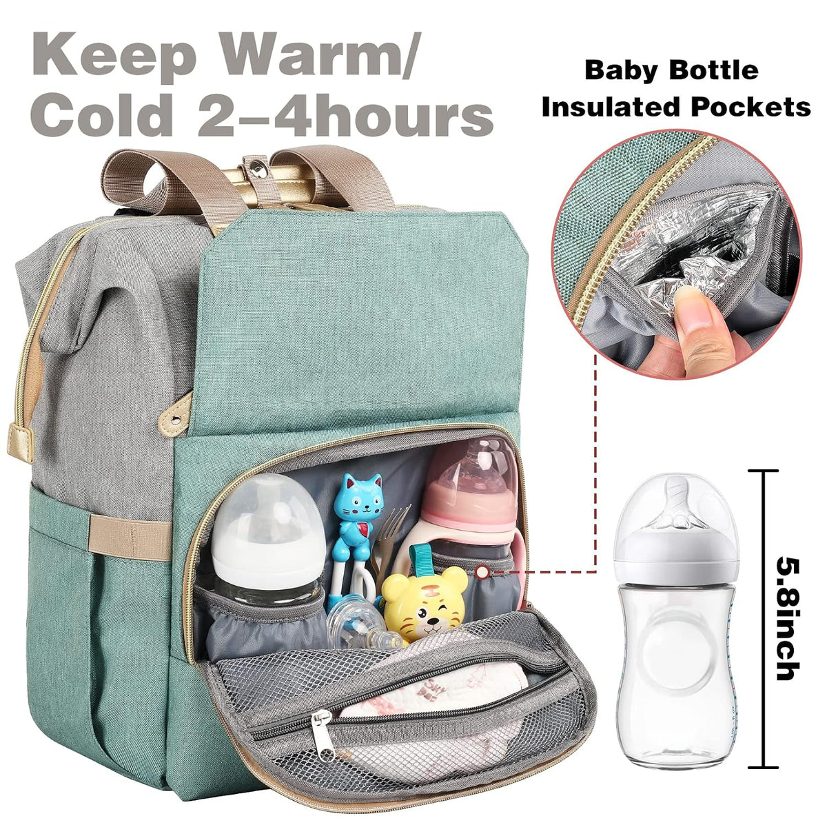 Diaper Bag Backpack, Pink Baby Girls Diaper Bag for Mom, Travel Baby Bags Backpack for Women, Insulated Pockets Portable toddler diaper bag, RFID Anti-Theft Pocket
