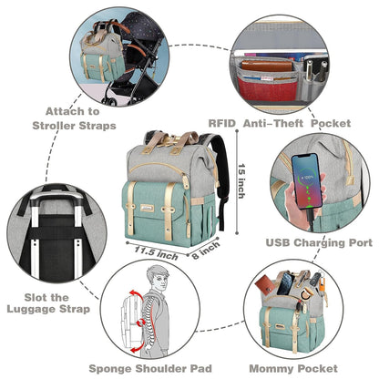 Diaper Bag Backpack, Pink Baby Girls Diaper Bag for Mom, Travel Baby Bags Backpack for Women, Insulated Pockets Portable toddler diaper bag, RFID Anti-Theft Pocket