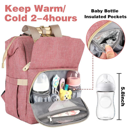 Diaper Bag Backpack, Pink Baby Girls Diaper Bag for Mom, Travel Baby Bags Backpack for Women, Insulated Pockets Portable toddler diaper bag, RFID Anti-Theft Pocket