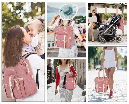 Diaper Bag Backpack, Pink Baby Girls Diaper Bag for Mom, Travel Baby Bags Backpack for Women, Insulated Pockets Portable toddler diaper bag, RFID Anti-Theft Pocket