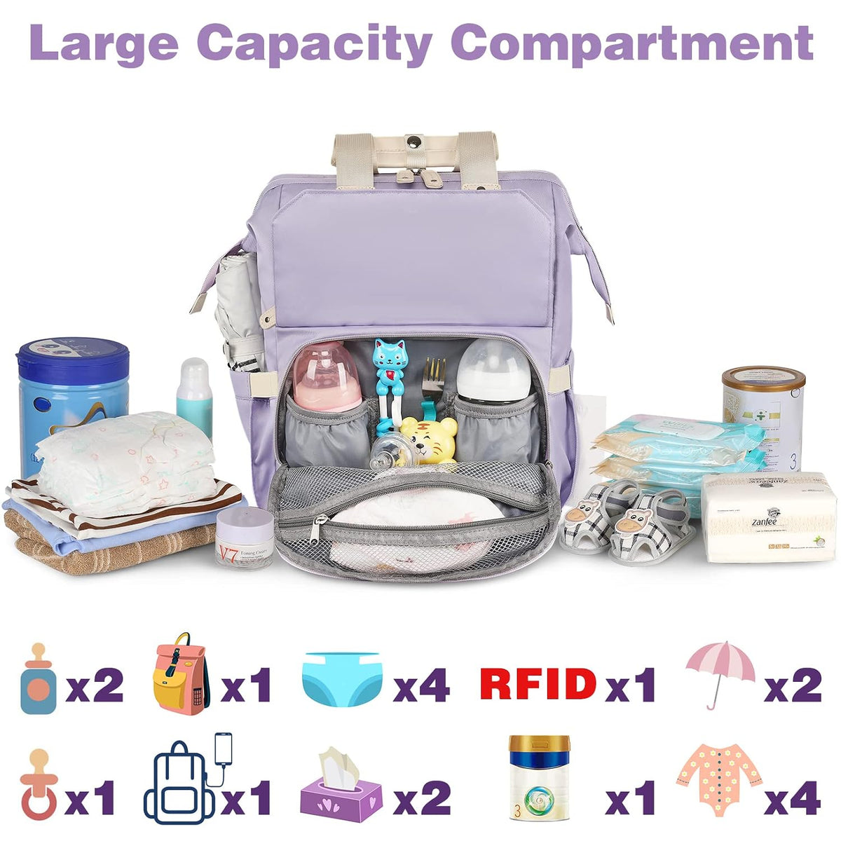 Diaper Bag Backpack, Pink Baby Girls Diaper Bag for Mom, Travel Baby Bags Backpack for Women, Insulated Pockets Portable toddler diaper bag, RFID Anti-Theft Pocket