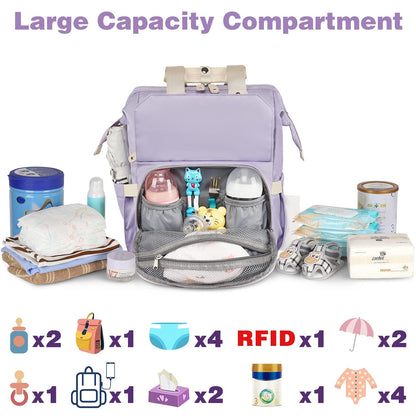 Diaper Bag Backpack, Pink Baby Girls Diaper Bag for Mom, Travel Baby Bags Backpack for Women, Insulated Pockets Portable toddler diaper bag, RFID Anti-Theft Pocket