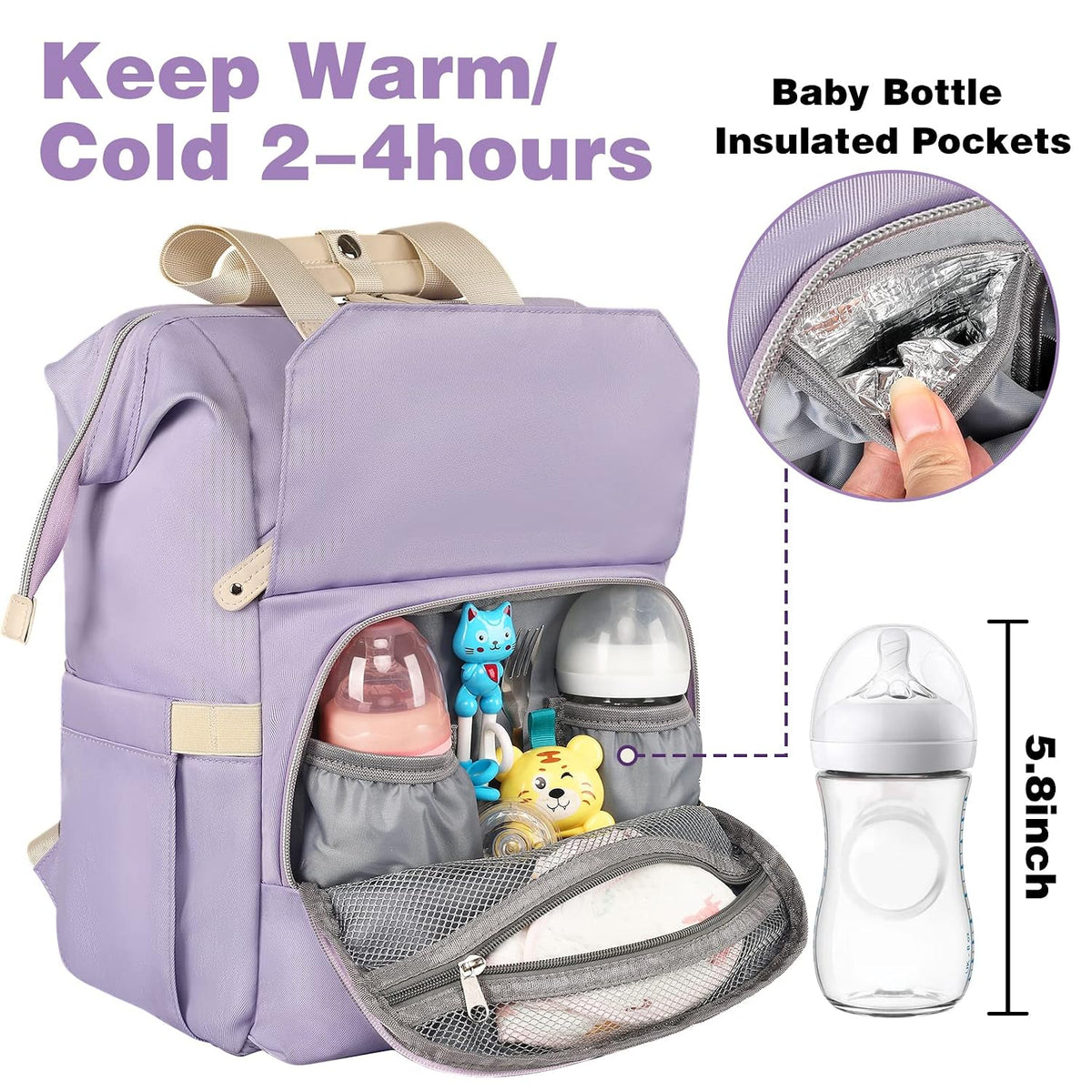 Diaper Bag Backpack, Pink Baby Girls Diaper Bag for Mom, Travel Baby Bags Backpack for Women, Insulated Pockets Portable toddler diaper bag, RFID Anti-Theft Pocket