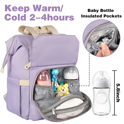 Diaper Bag Backpack, Pink Baby Girls Diaper Bag for Mom, Travel Baby Bags Backpack for Women, Insulated Pockets Portable toddler diaper bag, RFID Anti-Theft Pocket