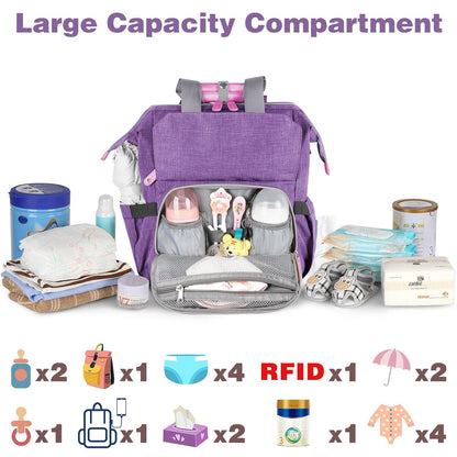 Diaper Bag Backpack, Pink Baby Girls Diaper Bag for Mom, Travel Baby Bags Backpack for Women, Insulated Pockets Portable toddler diaper bag, RFID Anti-Theft Pocket