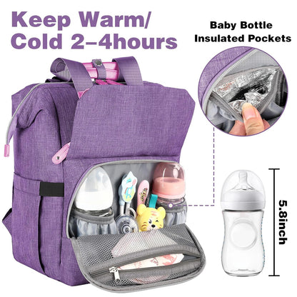 Diaper Bag Backpack, Pink Baby Girls Diaper Bag for Mom, Travel Baby Bags Backpack for Women, Insulated Pockets Portable toddler diaper bag, RFID Anti-Theft Pocket