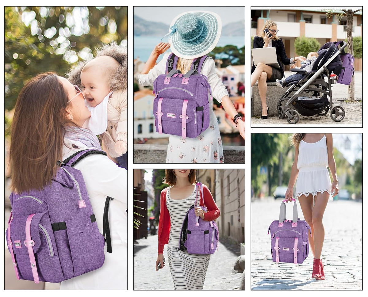 Diaper Bag Backpack, Pink Baby Girls Diaper Bag for Mom, Travel Baby Bags Backpack for Women, Insulated Pockets Portable toddler diaper bag, RFID Anti-Theft Pocket