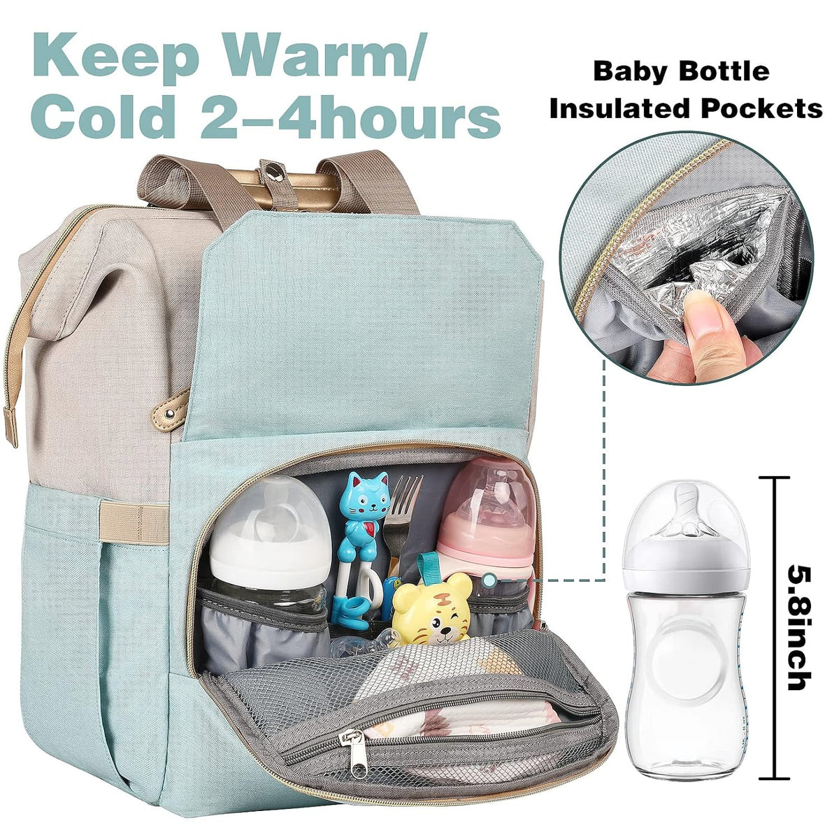 Diaper Bag Backpack, Pink Baby Girls Diaper Bag for Mom, Travel Baby Bags Backpack for Women, Insulated Pockets Portable toddler diaper bag, RFID Anti-Theft Pocket