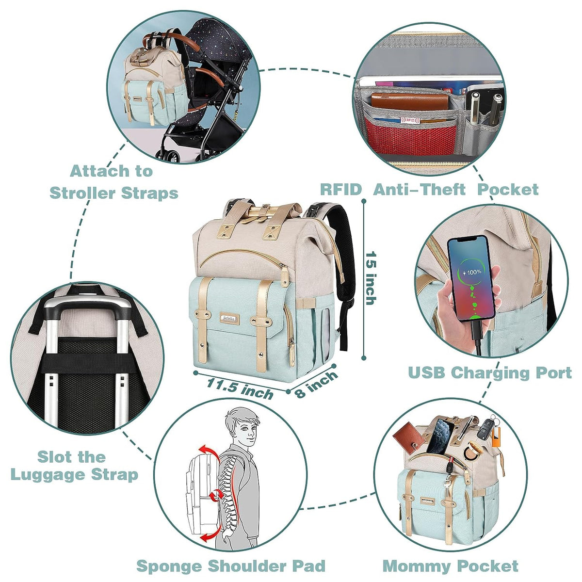 Diaper Bag Backpack, Pink Baby Girls Diaper Bag for Mom, Travel Baby Bags Backpack for Women, Insulated Pockets Portable toddler diaper bag, RFID Anti-Theft Pocket