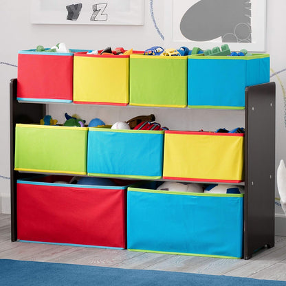 Deluxe Multi-Bin Toy Organizer with Storage Bins - Greenguard Gold Certified, White with Navy/Green/Pastel Bins
