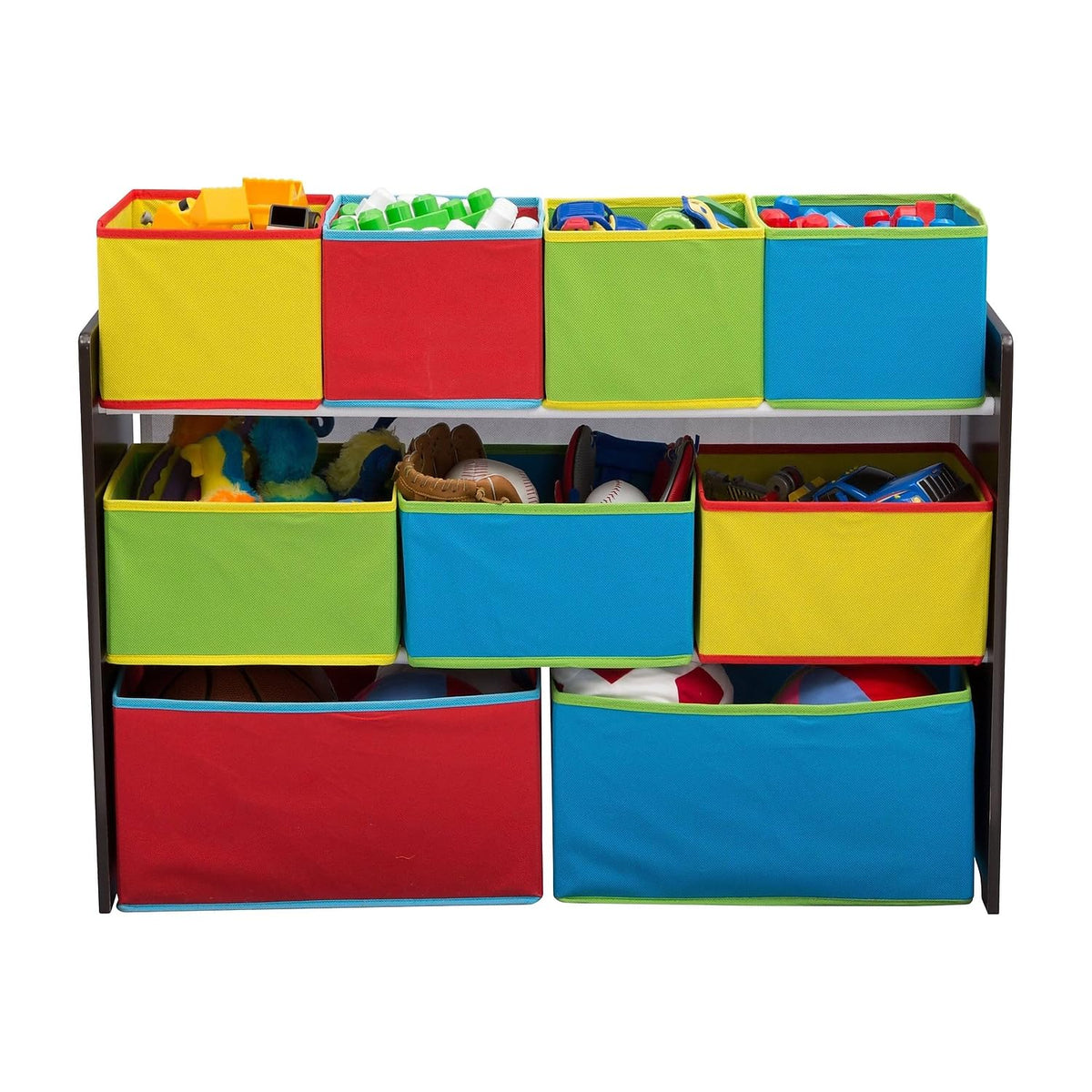Deluxe Multi-Bin Toy Organizer with Storage Bins - Greenguard Gold Certified, White with Navy/Green/Pastel Bins
