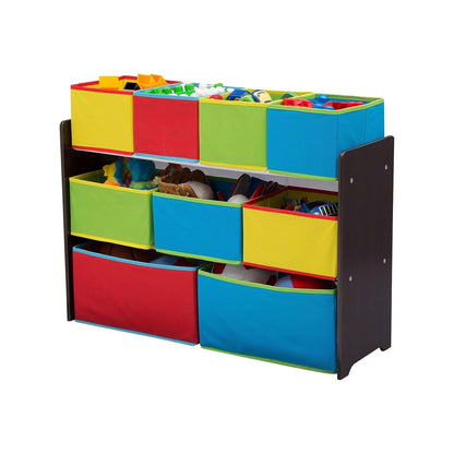 Deluxe Multi-Bin Toy Organizer with Storage Bins - Greenguard Gold Certified, White with Navy/Green/Pastel Bins