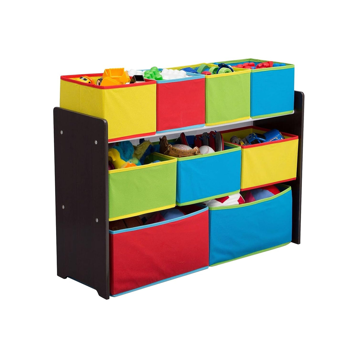 Deluxe Multi-Bin Toy Organizer with Storage Bins - Greenguard Gold Certified, White with Navy/Green/Pastel Bins
