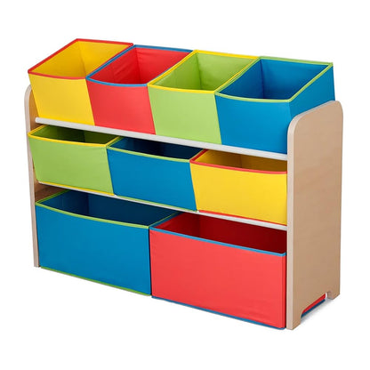 Deluxe Multi-Bin Toy Organizer with Storage Bins - Greenguard Gold Certified, White with Navy/Green/Pastel Bins