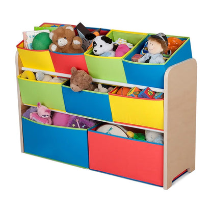 Deluxe Multi-Bin Toy Organizer with Storage Bins - Greenguard Gold Certified, White with Navy/Green/Pastel Bins