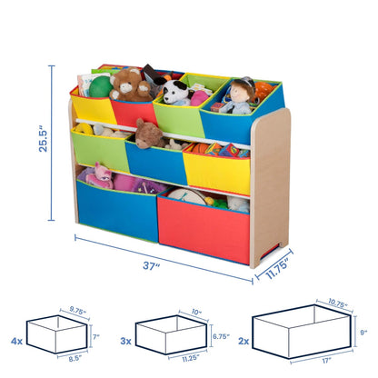 Deluxe Multi-Bin Toy Organizer with Storage Bins - Greenguard Gold Certified, White with Navy/Green/Pastel Bins