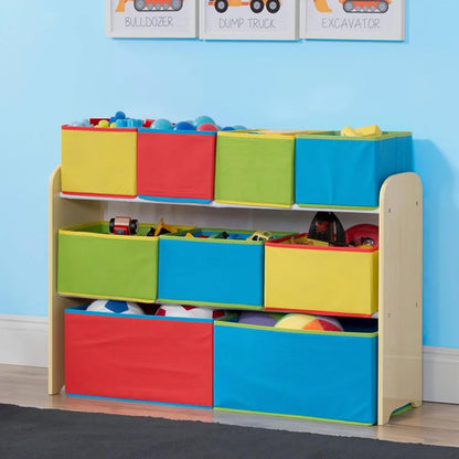 Deluxe Multi-Bin Toy Organizer with Storage Bins - Greenguard Gold Certified, White with Navy/Green/Pastel Bins