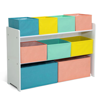 Deluxe Multi-Bin Toy Organizer with Storage Bins - Greenguard Gold Certified, White with Navy/Green/Pastel Bins