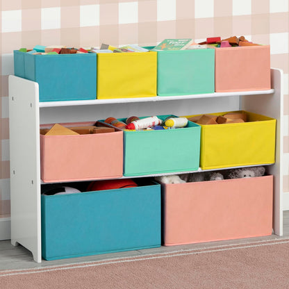 Deluxe Multi-Bin Toy Organizer with Storage Bins - Greenguard Gold Certified, White with Navy/Green/Pastel Bins